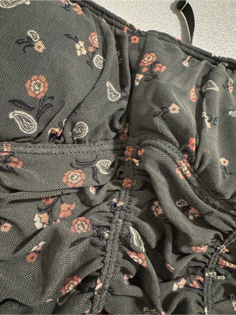 aerie Dark Green Floral Paisley Ruched Crop Tank Bralette XS - Picture 8 of 8